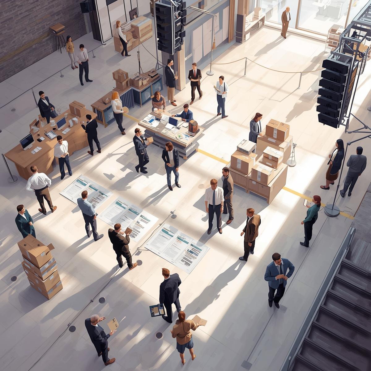 i want you to create a realistic digital illustration of event management. no logos just plain for space